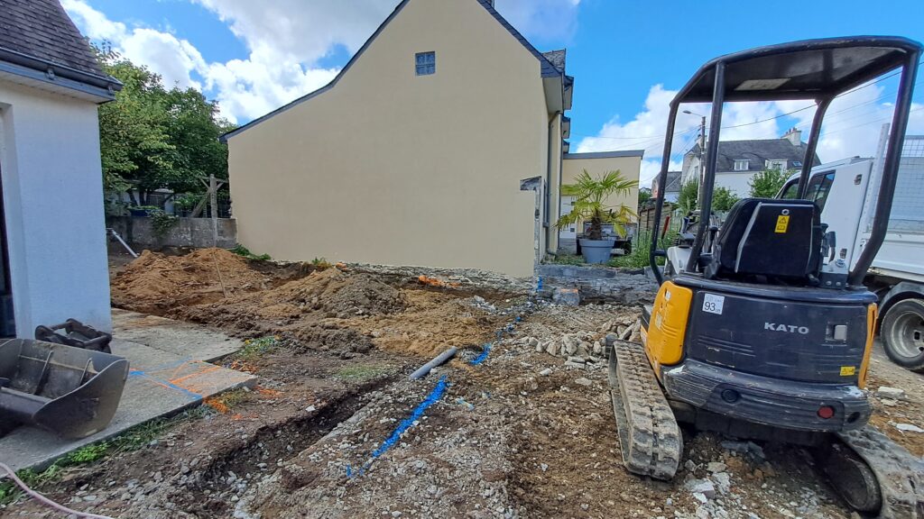 Travaux à Quimperlé, création d'une extension, en cours