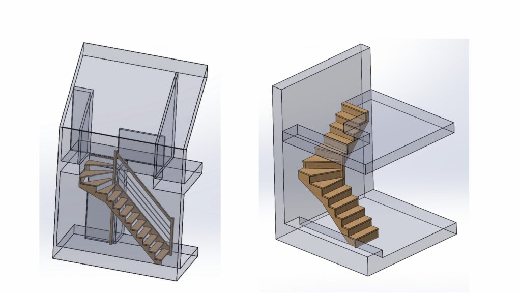 Travaux à Bannalec, conception et réalisation de 2 escaliers quart tournant