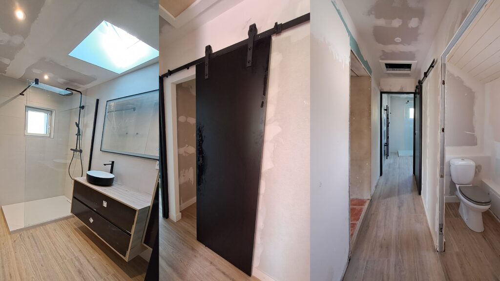 Travaux à Moëlan, réagencement avec création d'une salle d'eau, d'un couloir, d'un WC et d'un placard