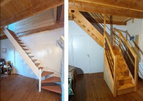 Travaux à Moëlan, conception et réalisation d'un escalier quart tournant